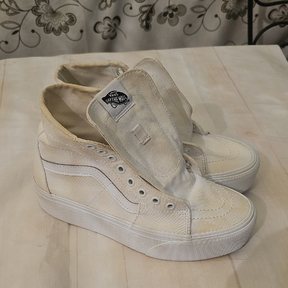 Vans Cream and White High-Top Sneakers